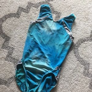 Blue & Silver Watercolor Print Gymnastics Leotard